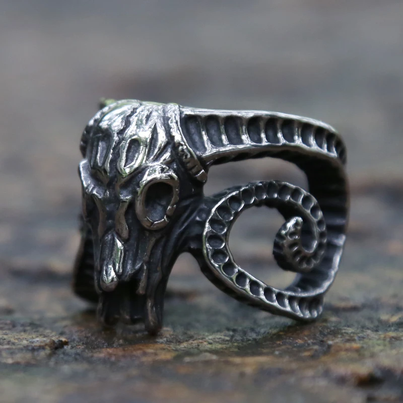 Domineering Retro Stainless Steel Satan Baphomet Goat Ring Cool Motorcycle Biker Adjustable Opening Men Animal Jewelry | Украшения и