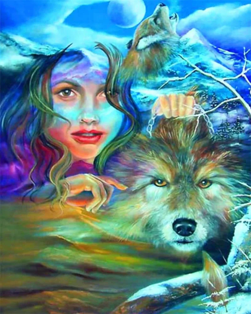 5D DIY девушка с волком бриллиантами мозаика картина полный круглый квадрат AB Drilll