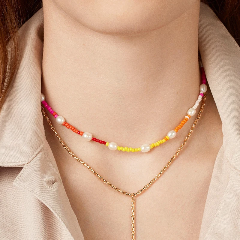 Натуральный пресноводный жемчуг Чокеры Ожерелье Лето Пляж Бохо богемное женское