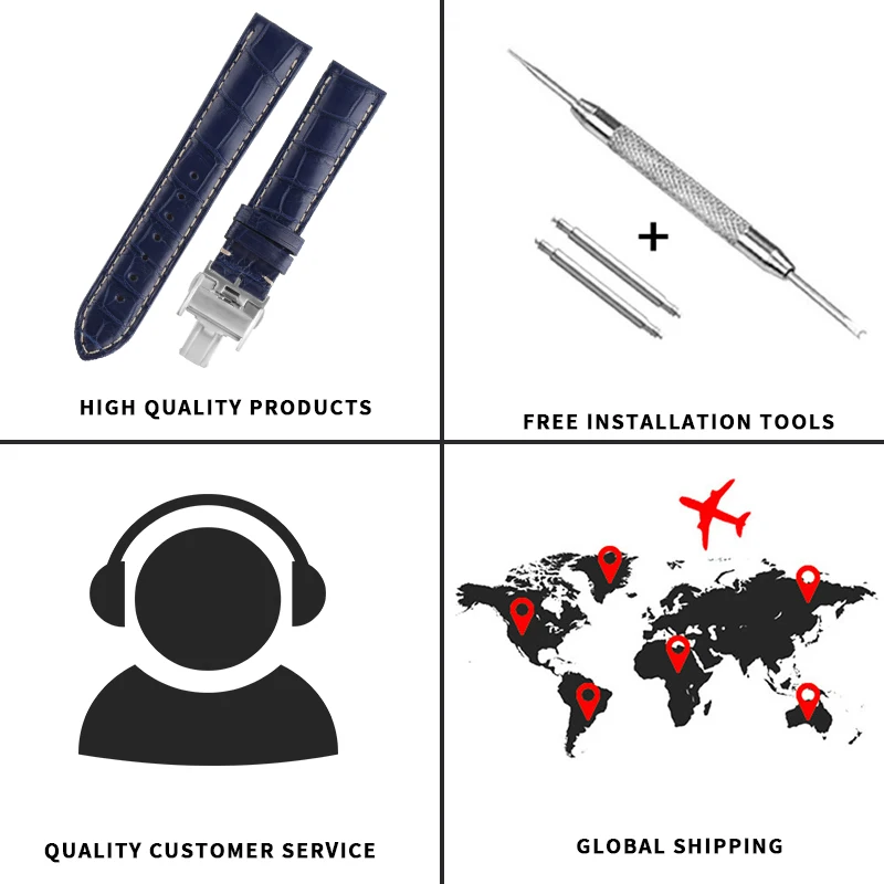 

Crocodile Leather for Longines Watchband Genuine Bracelet Strap Butterfly Deployment Stainless Steel Buckle 19mm 20mm 21mm