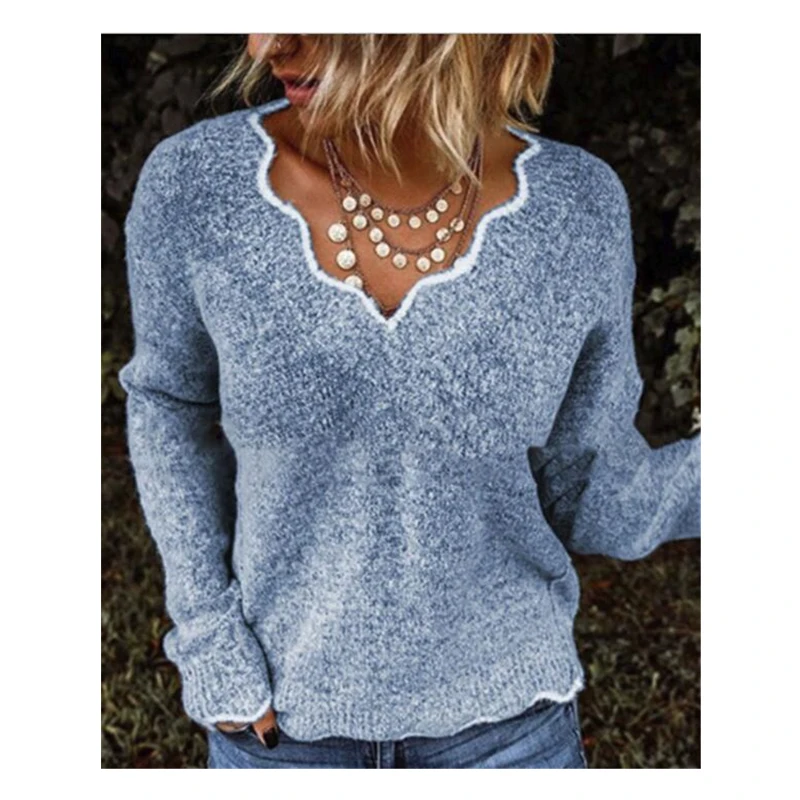 

hirigin Women Knitted Pullover V Neck Sweater Solid Slim Casual Autumn Winter Knit Tops Clothes 2020 Hot