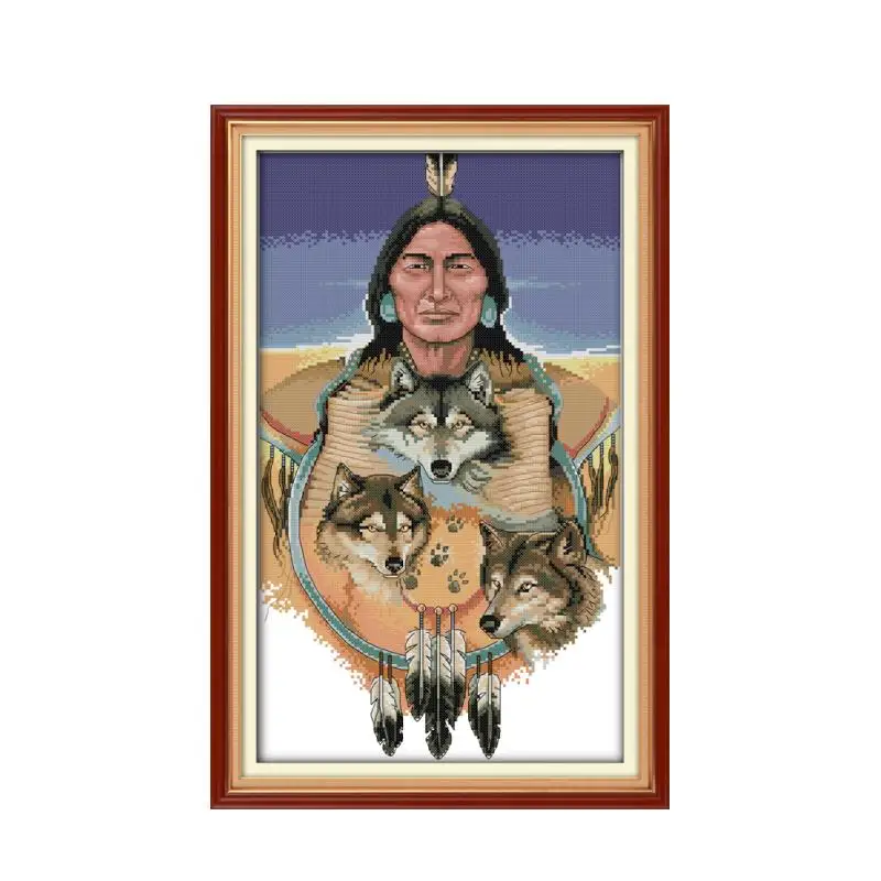 

Indian cross stitch kit people wolf animal aida 18ct 14ct 11ct count print canvas stitches embroidery DIY handmade needlework