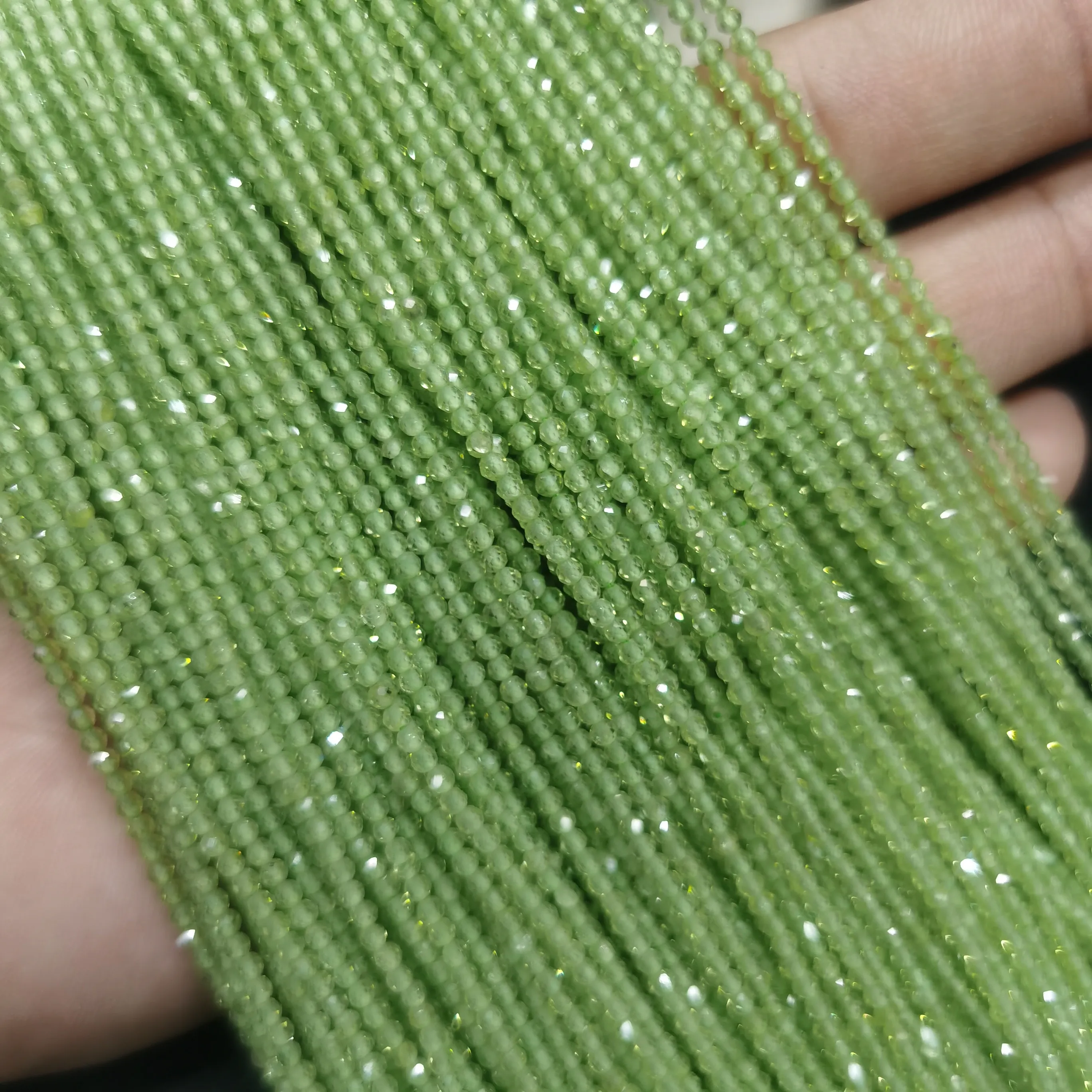 

Natural Peridot 2mm Cut face round bead long chain