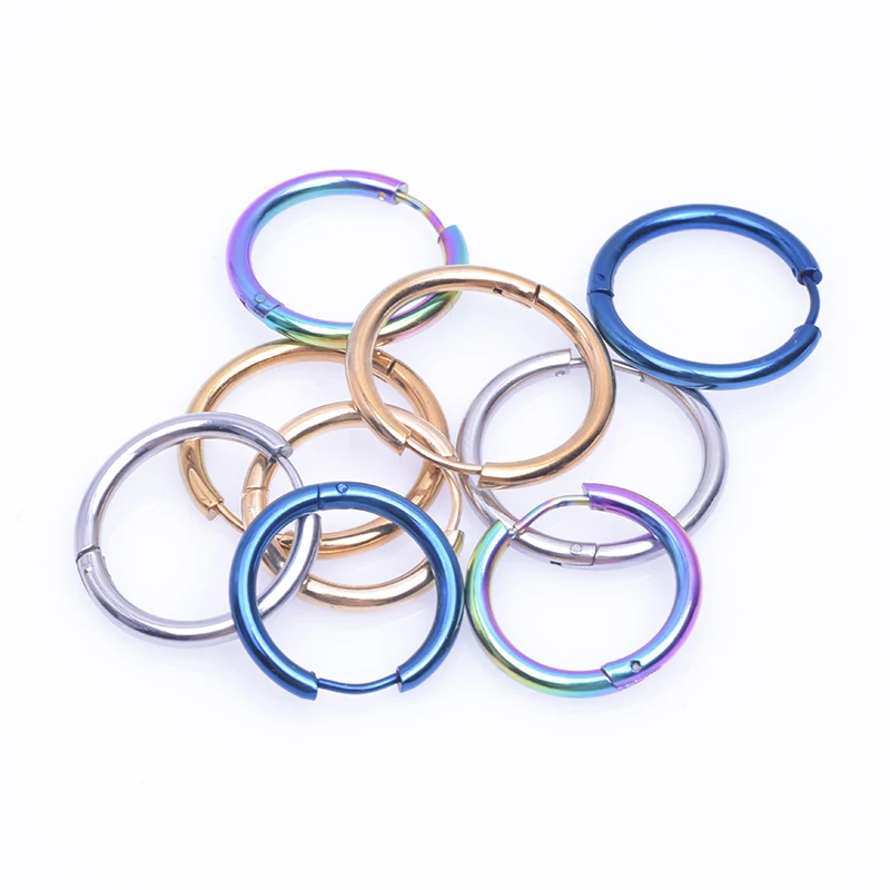 

8-20mm Stainless Steel Earrings For Women Men Jewelry Hoop Ear Rings Piercing Round Silver/Gold/Rainbow/Navy Color Earring Gift