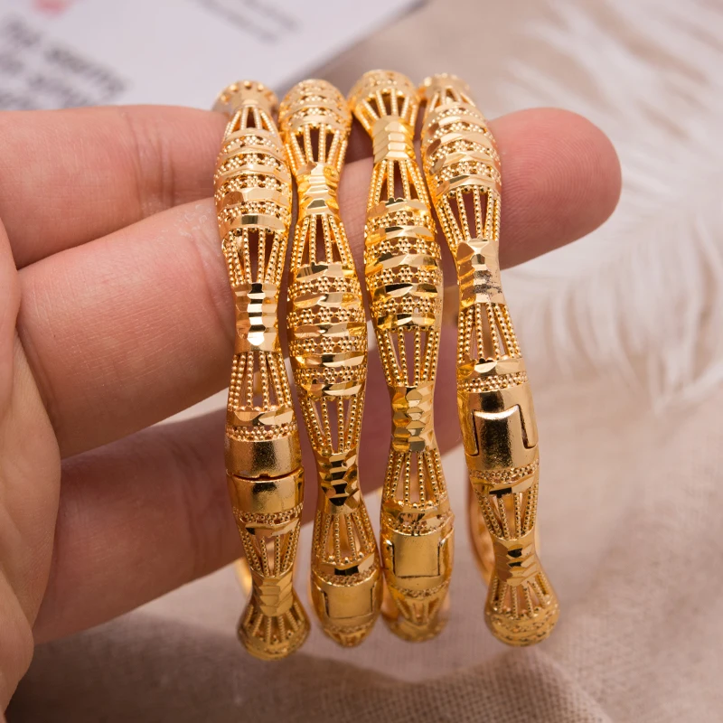 24K Dubai Bracelets Bangles women Girl Gold Bangle Flower Wedding Copper Bride Bijoux Femme | Украшения и аксессуары