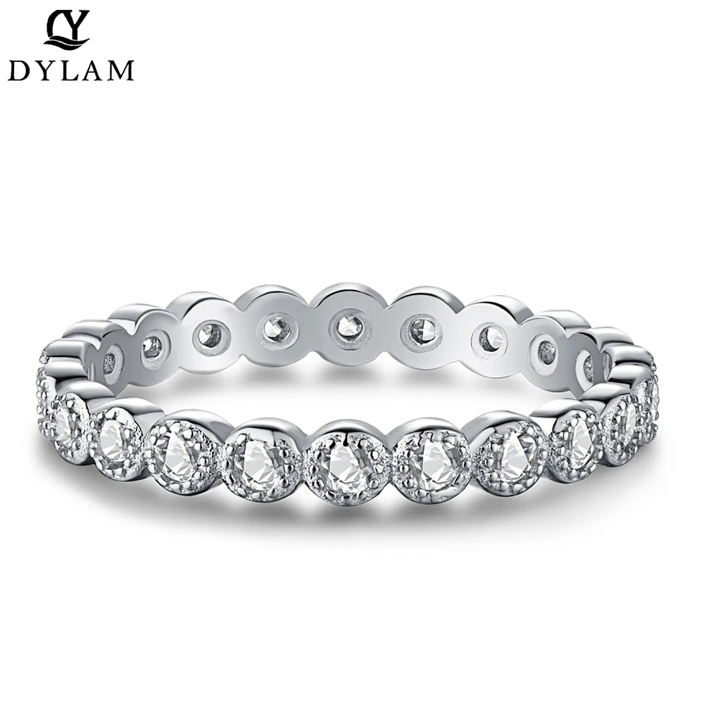 

DYLAM 925 пробы Серебряное простое Сверкающее прозрачное 5 CZ штабелируемое кольцо на палец для женщин девушек антиаллергенные изысканные ювели...