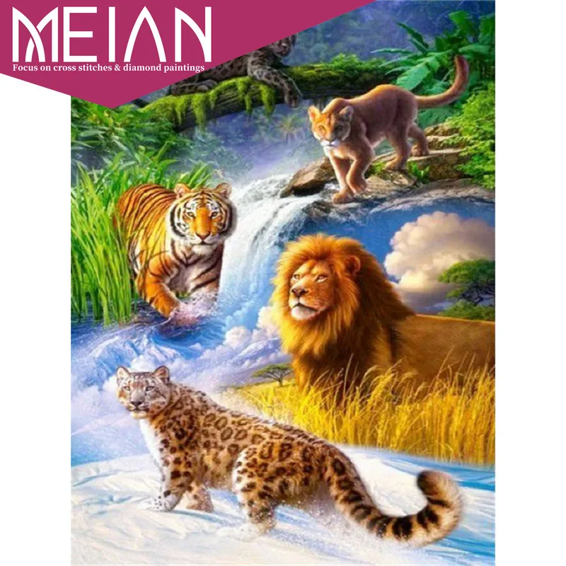 Алмазные мозаичные животные Meian Lion 2020 вышивка крестиком ручная работа 5d алмазная