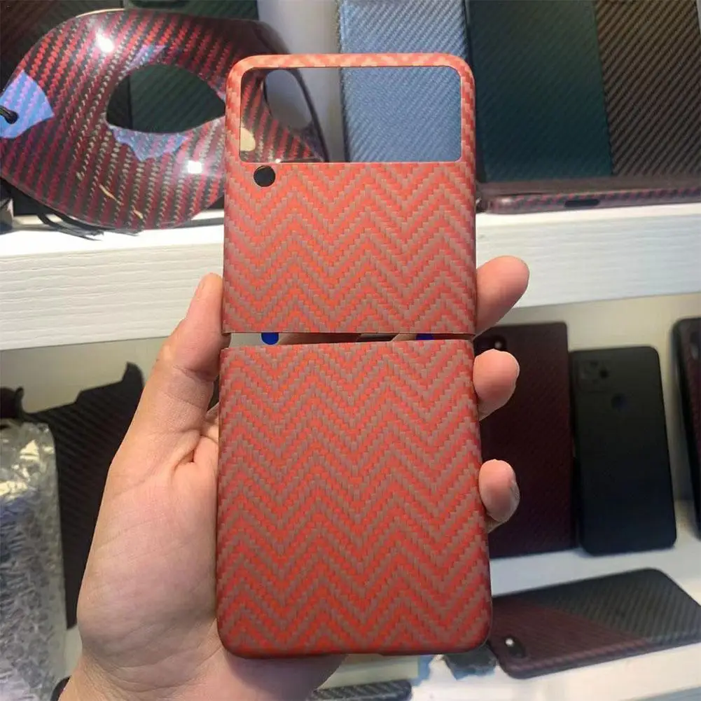 

Real Carbon Fiber Case For Samsung Galaxy Z Flip Ultra-thin Anti-fall Aramid Fiber Protective Cover H6P7