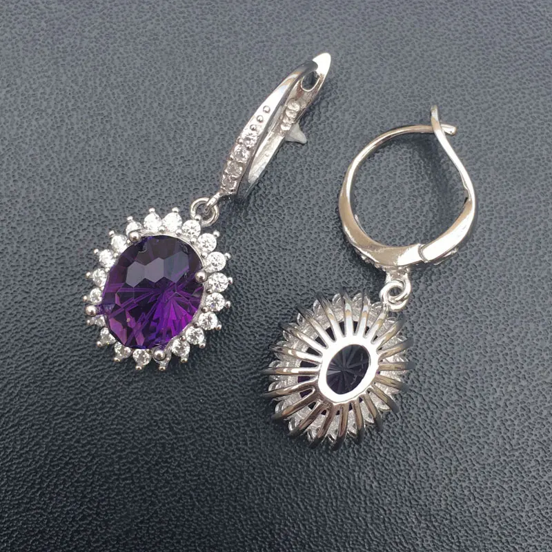 Женские серьги из серебра 925 пробы с аметистовым кварцем 8 х10 мм|Серьги-подвески| |