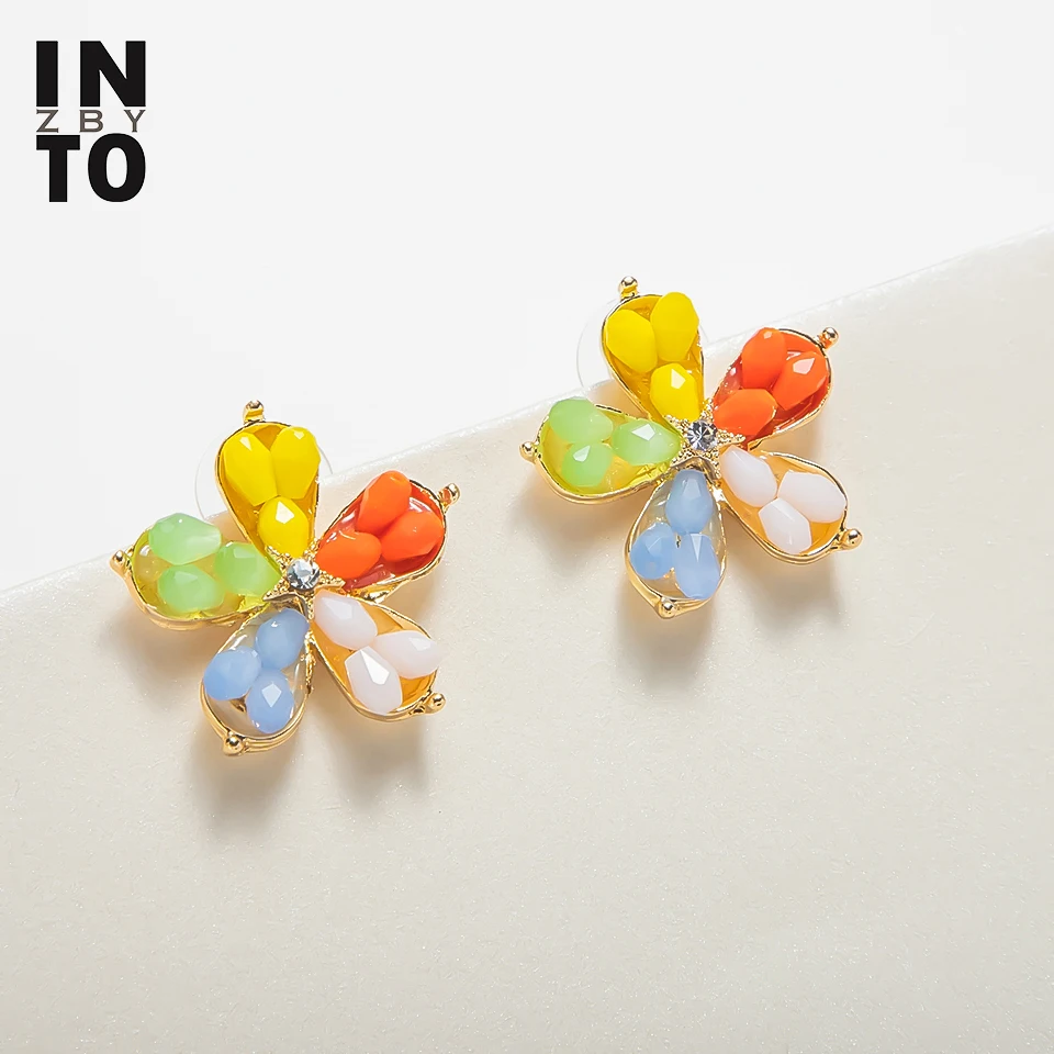 Женские серьги гвоздики в виде цветка с кристаллами|Серьги-гвоздики| |