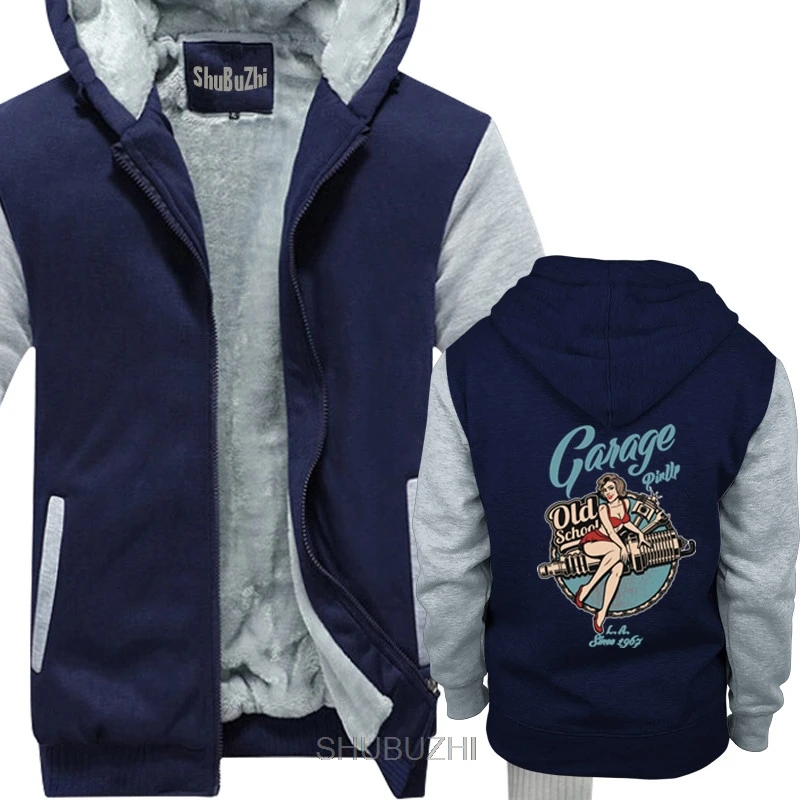 

Hot Sale Men Fashion hoodies PinUp Girl Army Garage Mechanik Old School V8 Hot Rod Biker Winter zipper sweatshirt hoody sbz8022