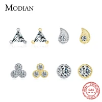 modian 1 piece tiny luxury geometric collocation ear studs 100 925 sterling silver simple dazzling earrings for women jewelry