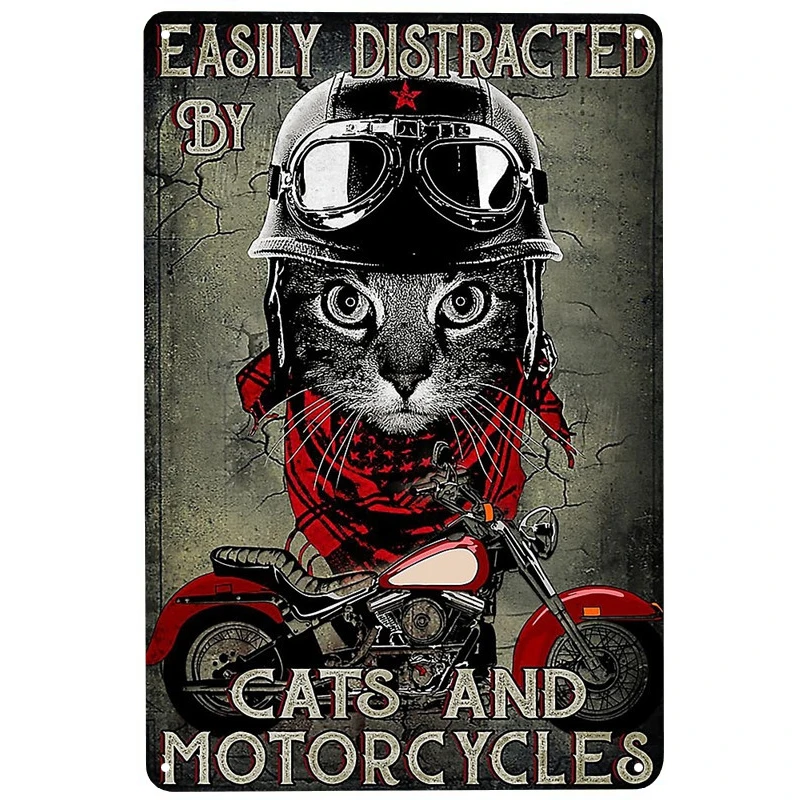 

Motorcycles black cat printed Metal Signs Retro Tin Signs Funny Poster Decor for Bar Pub Club Decoration for Living Room Home