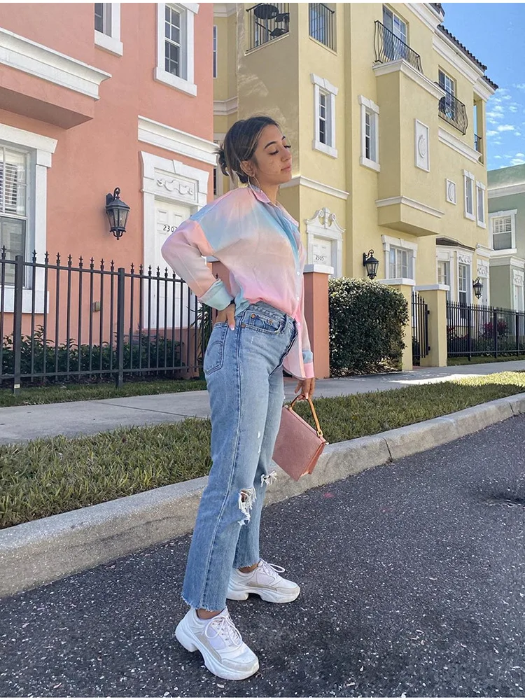 

2020 Colorful Print Loose Blouse Women Turn-down Collar Long Sleeve Blouses 2020 Casual Tops Shirt Blusas Feminine Shirts Top