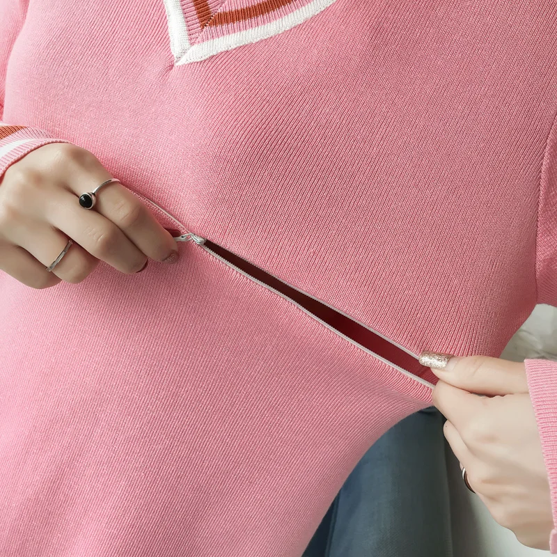 Весенние эластичные вязаные розовые платья для будущих и кормящих мам Одежда