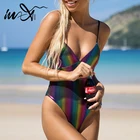 Цветной Цельный купальник In-X, женский купальник в полоску, женский спортивный Монокини, винтажный купальный костюм на шнурках, боди, пляжная одежда