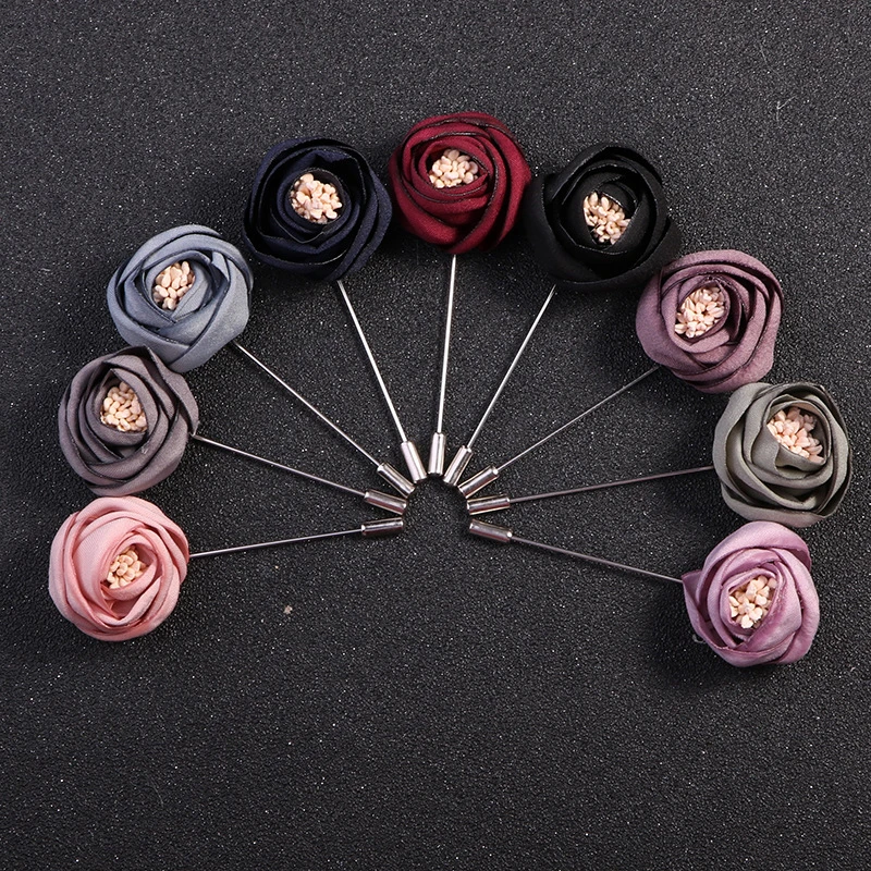 Мужская брошь ручной работы однотонная в виде цветка розы значок на лацкан