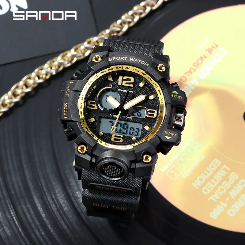 Часы наручные Sanda мужские электронные модные многофункциональные