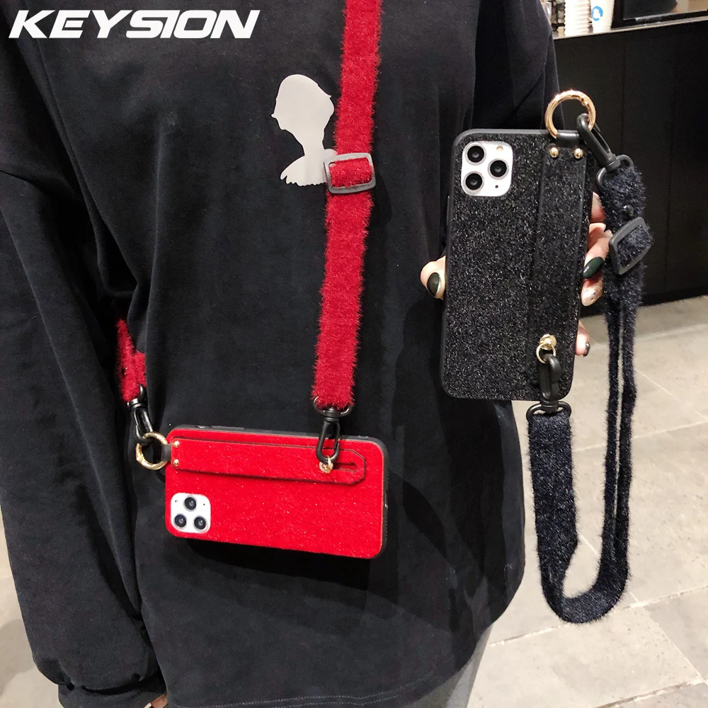 KEYSION ремешок на запястье Чехол для телефона iPhone 11 Pro Max Дамская плюшевая