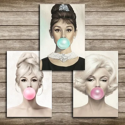 Настенная картина Одри Хепберн с изображением жвачки и звезд скандинавский