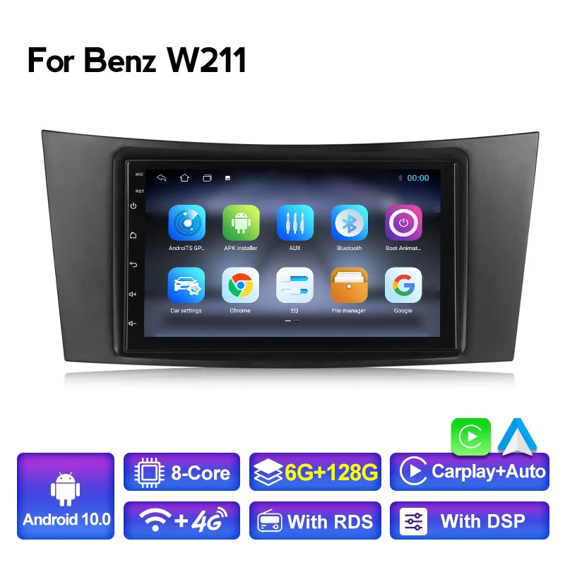 Android 10 DSP RDS Carplay Auto Car Multimedia GPS для Mercedes Benz E Class W211 E200 E220 E240 E270 e280 2002-2008 CLS W219 on - Автомобильная мультимедиа GPS с Android 10 DSP RDS Carplay для Mercedes Benz E Class W211 E200 E220 E240 E270 e280 2002-2008