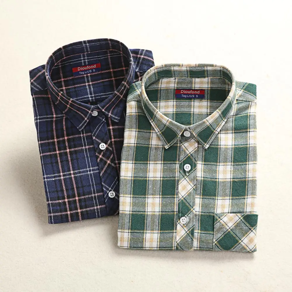 Dioufond фланелевая рубашка в клетку женская хлопковые топы осенняя красную размера