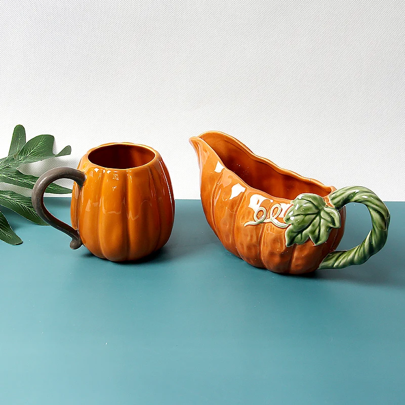 Special Halloween Pumpkin jar Mug relief ceramic cup tea coffee gift pumpkin breakfast mug cups | Дом и сад