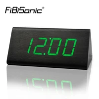 fibisonic led wooden table desk alarm clock with temperature wood voice activated digital table clocks