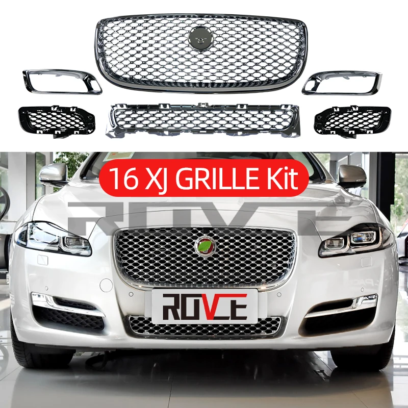 

Car Front Grille Upper Radiator Mesh Grill For Jaguar XJ 2016-2018 Fog Lamp Frame, Auto Parts Set