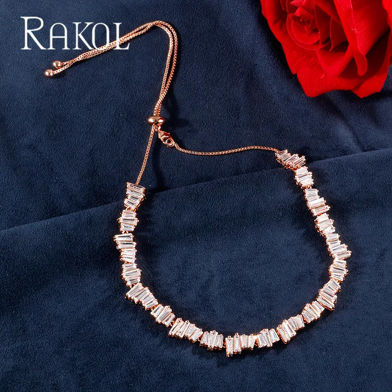 RAKOL брендовые ювелирные изделия Роскошные CZ Циркон Асимметричная колонна розовое золото цвет элегантный теннис колье ожерелье для женщин ужин платье
