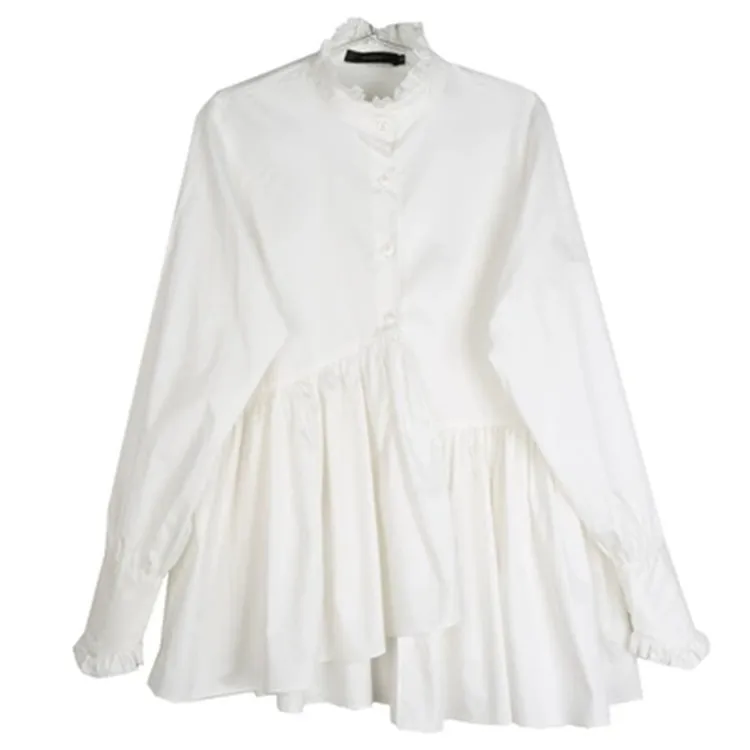 

womens shirts 2020 autumn Cotton Ruffles Cotton Streetwear Full Turtleneck Irregular blouses Euro-America style harajuku tops