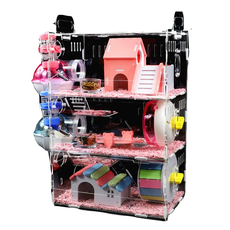 Детская клетка для хомяка акриловый Золотой Мишка трехслойная супер большая