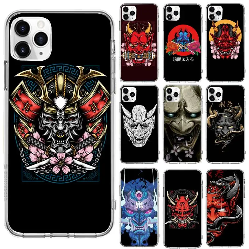

Japanese Oni Hannya Demon Mask Phone Case Transparent for iPhone 6 7 8 11 12 s mini pro X XS XR MAX Plus se cover funda shell