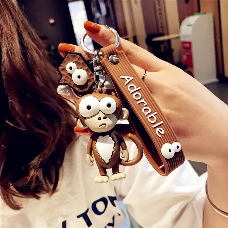 

New Creative Spoof Cartoon Epoxy Playful Monkey Key Chains Cute Elephant Keychains Bag Pendant Keychain Size Eye Cattle Key Ring
