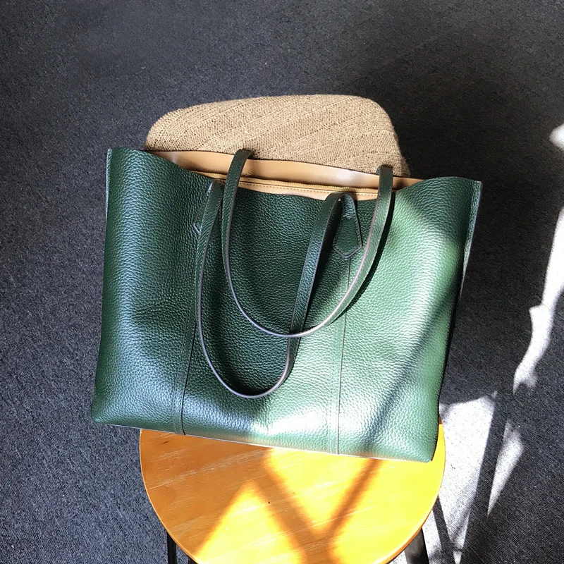 

WOONAM Women Fashion Top Hide Genuine Calf Leather Classic Large Shopper Tote Bag WB1106