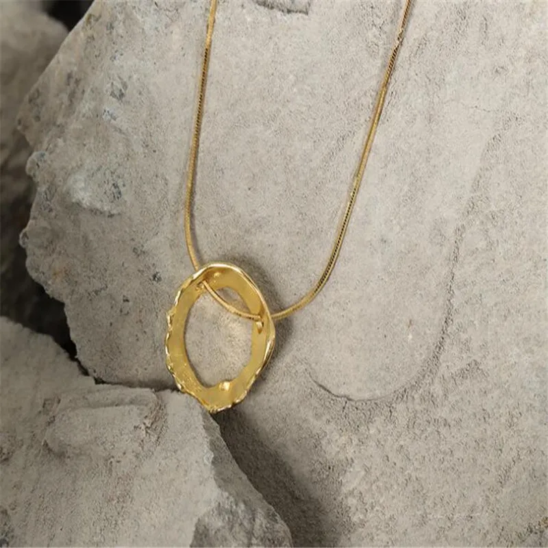 

100% 925 Sterling Silver Hollow Irregular Circle Pendant Necklaces For Women New Simple Snake Chain Geometric Necklace