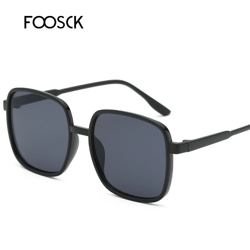 FOOSCK, винтажные Квадратные Солнцезащитные очки для женщин и мужчин, роскошный бренд, черная коричневая оправа, солнцезащитные очки, женские оттенки, UV400