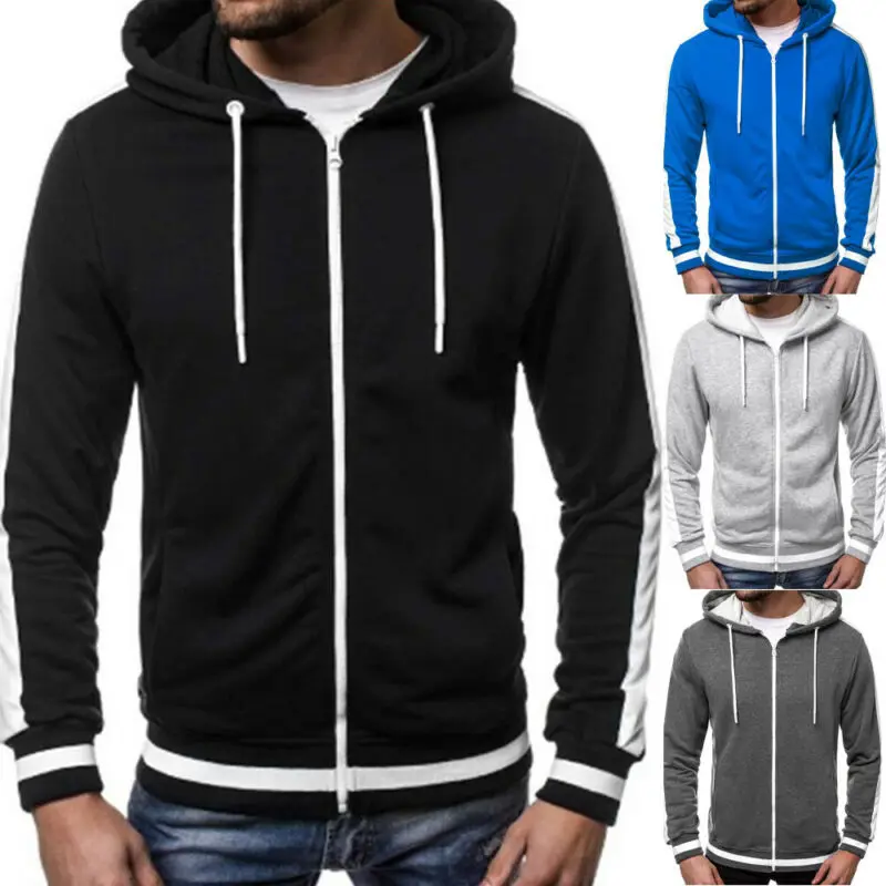 

Men Winter Warm Hoodie Coat Jacket Gym Sports Casual Zipper Outwear Plain Tops