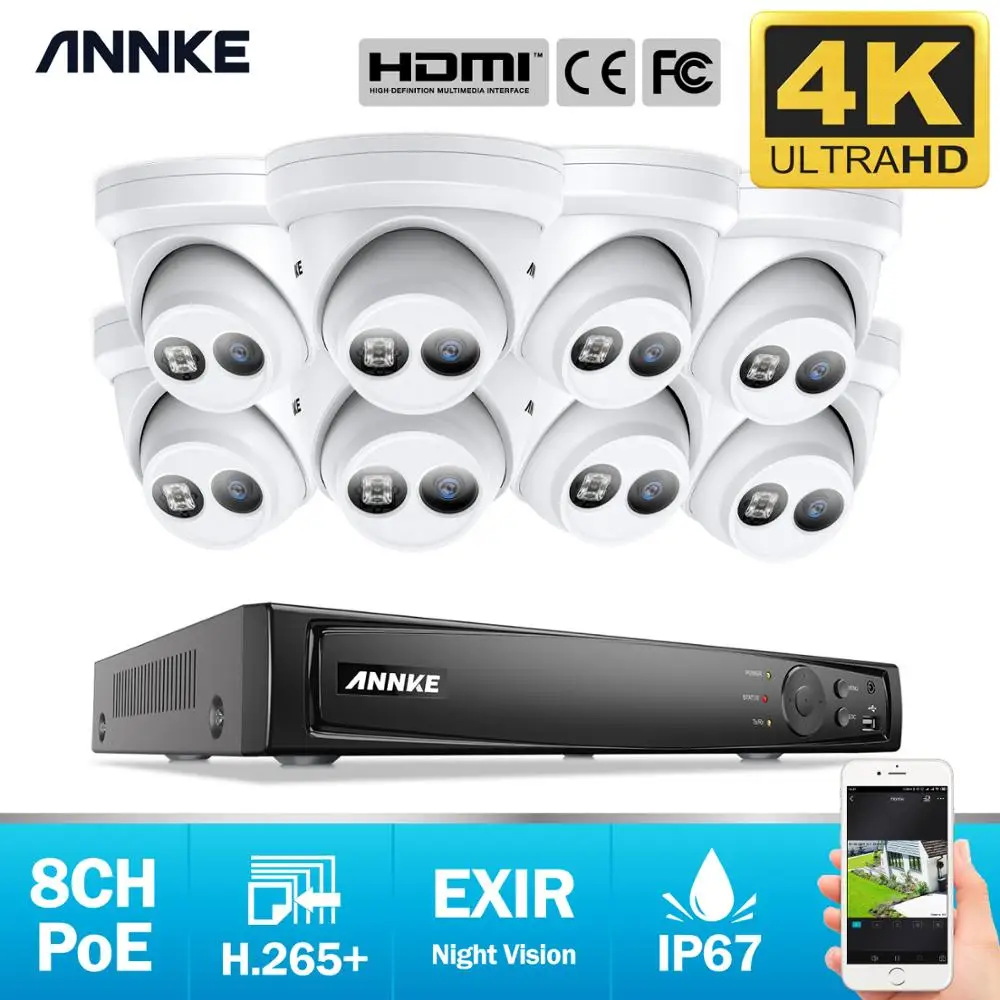 

ANNKE 8CH 4K Ultra HD POE Network Video Security System 8MP H.265+ NVR With 8X 8MP 30m EXIR Night Vision Weatherproof IP Camera
