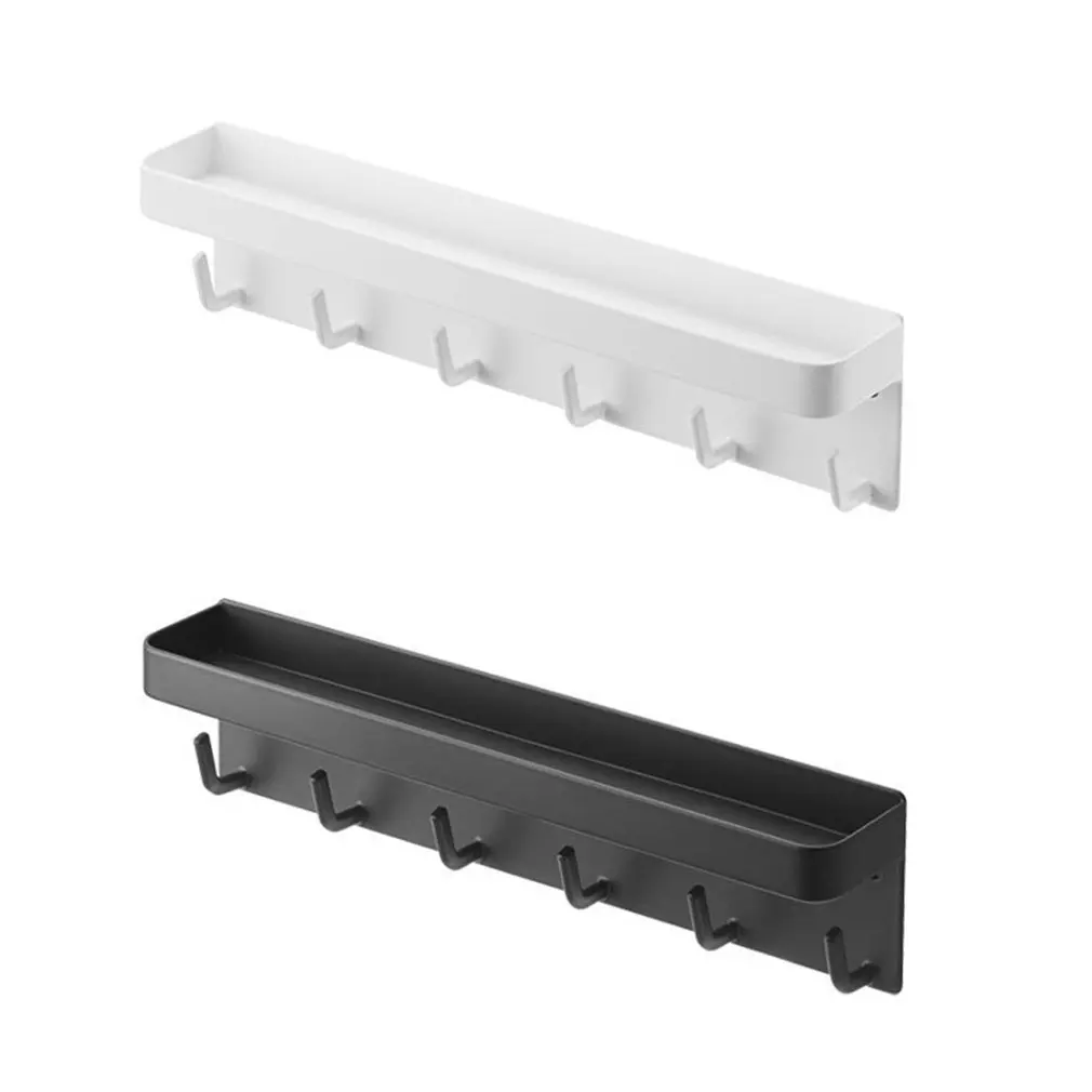 

Wall-Mounted Shelf Kitchen Bathroom Multifunctional Storage Rack 6 Hook Design Stainless Steel Anti-Slip Scratch-Resistant Rack