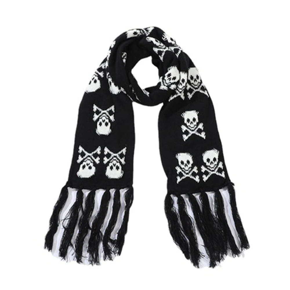 Зимний женский вязаный шарф-череп роскошный шарф-скелет с бахромой мужской