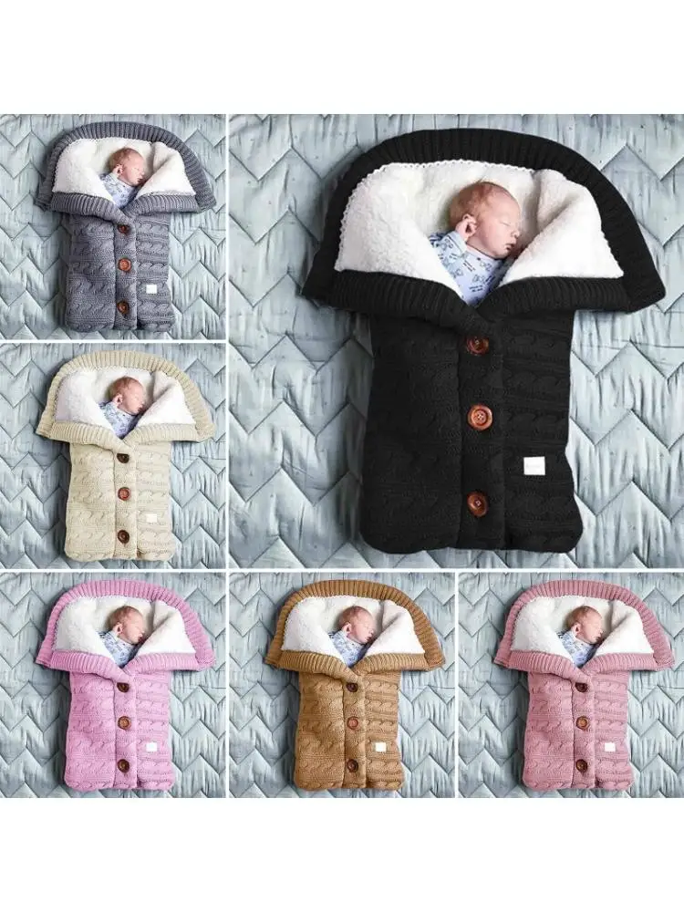 

Baby Soft Sleeping Bag Blanket Footmuff Knitting Envelope Newborn Swadding Wrap Q1FE