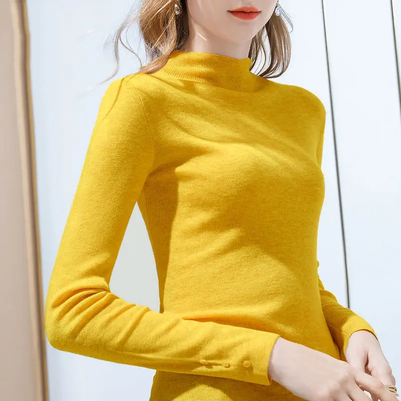 

Autumn Spring Women Sweater Turtleneck Halft Thin Bottoming Pullover Fashion Black Slim Fall