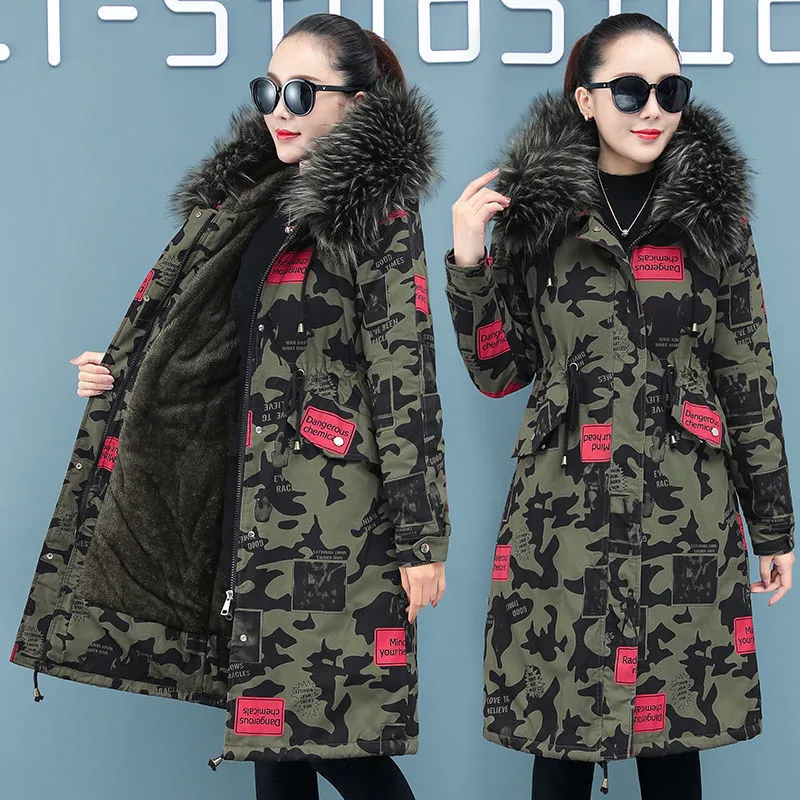 2021 New Thick Camouflage Winter Padded Jacket Women's Mid-Length Casual Loose Women Parka Jacket Tooling Female Coat Y755