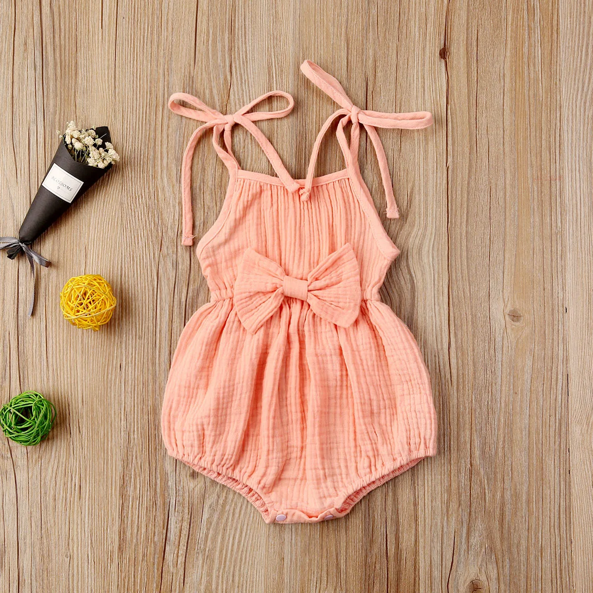Ropa de verano para beb&eacute; reci&eacute;n nacido, Pelele de Srap, mono de lino de algod&oacute;n s&oacute;lido, conjunto de trajes con lazo, suave-3