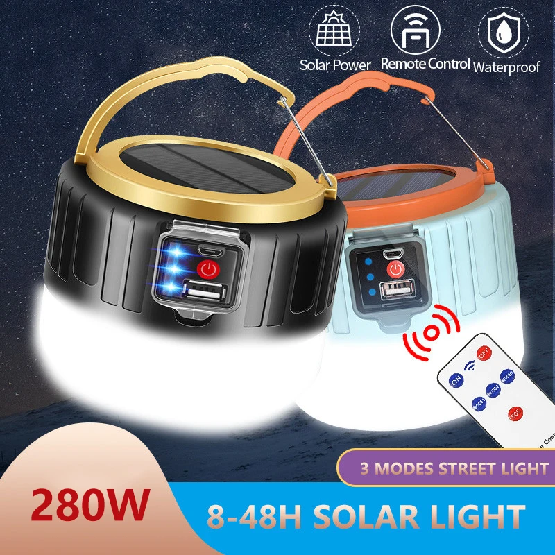 

LED Solar Portable Lanterns Outdoor Waterproof Camping Light Tent Lamps USB Recharge Bulbs Emergency Flashlight For BBQ Hiking