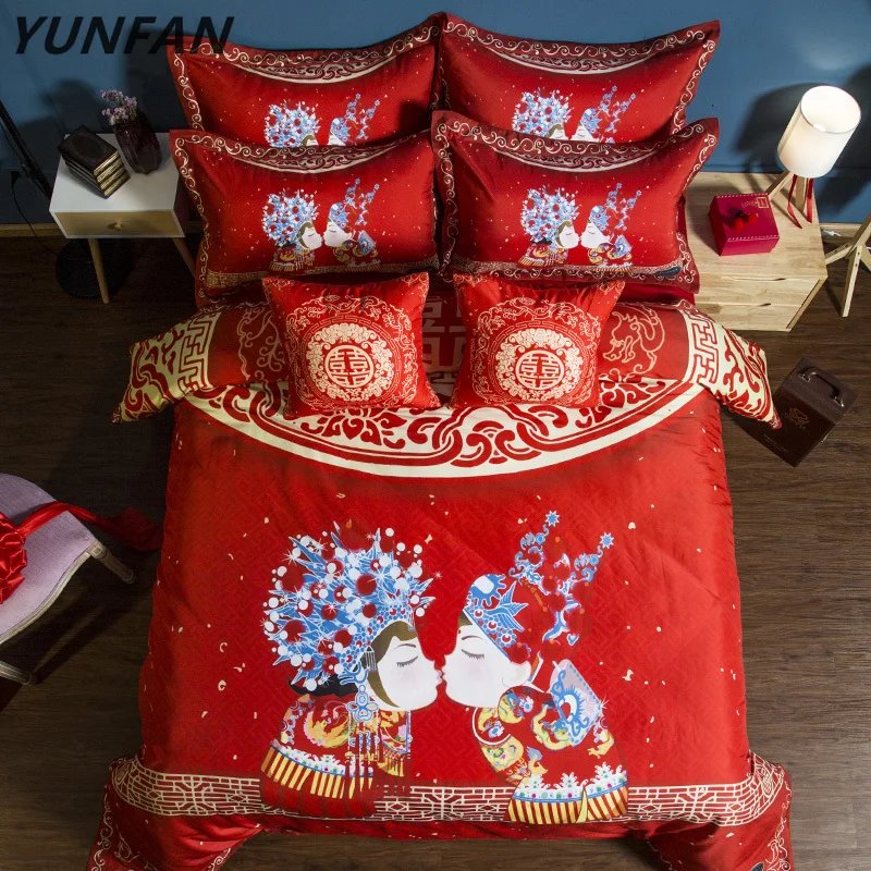 

Luxury oriental wedding Bedding sets Red Royal Bedclothes Queen KIng size Bed set Duvet cover Bedspread 3pcs quilt cover sets