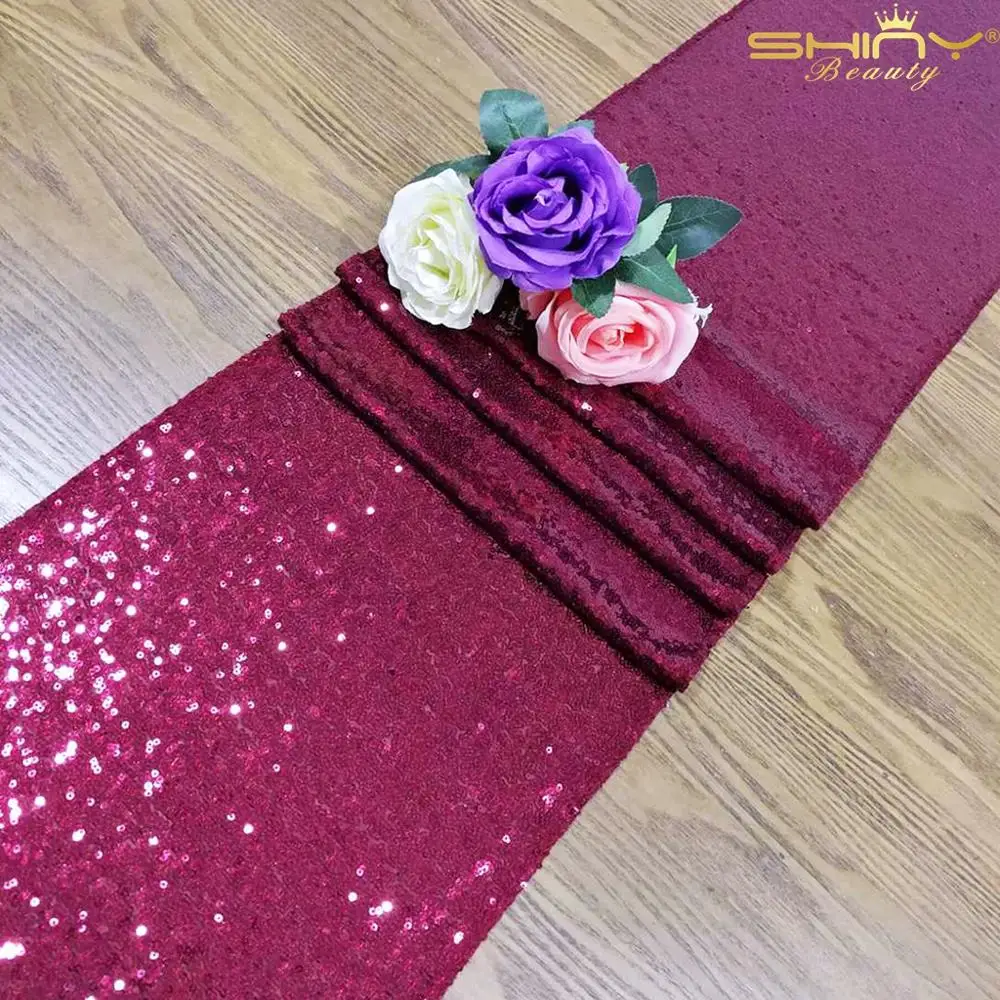 Блестящие красивые 30*275 см бордовые блестящие скатерти из полиэстера/нейлоновой