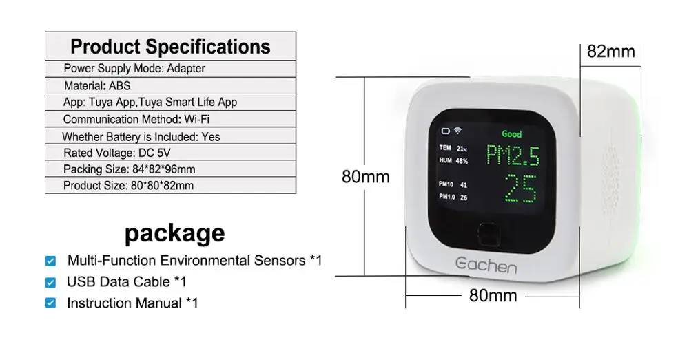 Eachen Smart WiFi PM2.5 датчик температуры и влажности экологический детектор (приложение