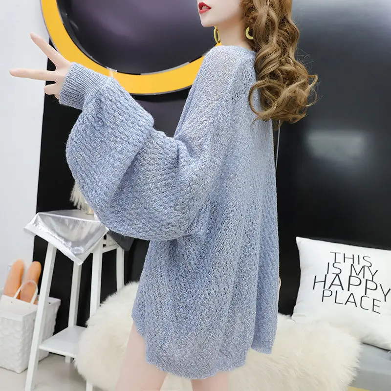

2022 Autumn Winter Women Long Sleeve Knitted Cardigan Coats Female Solid Fashion Loose Thin Cardigan Sweaters Cardigans H656
